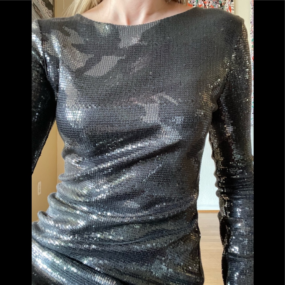 Cut25 by Yigal Azrouel Sequin Camo Long Sleeve Mini Dress - Picture 2 of 13
